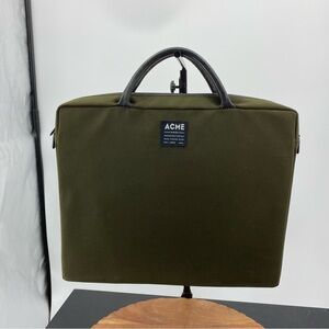 Acme Made laptop briefcase green canvas with leather handles